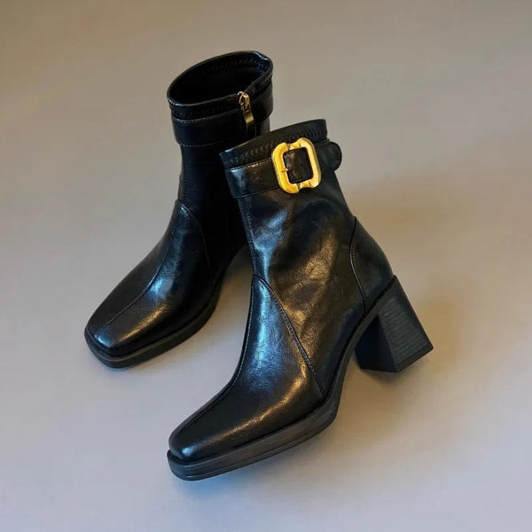 Women's Square Toe Buckle Booties