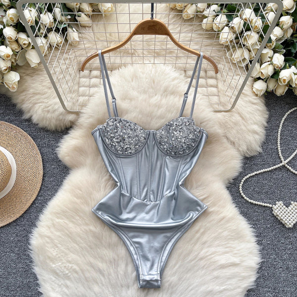 Women's Sequined Backless Crop Top