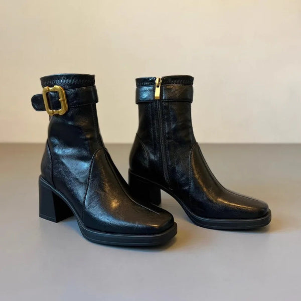Women's Square Toe Buckle Booties