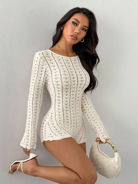 Women's Crochet Lace-Up Romper