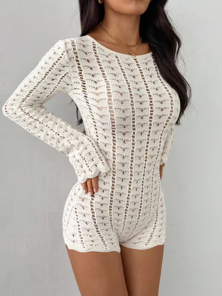 Women's Crochet Lace-Up Romper