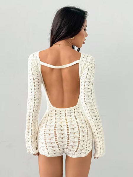 Women's Crochet Lace-Up Romper