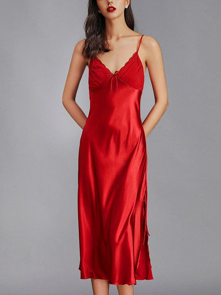 Ice Silk Sexy Solid Color Long Pajama