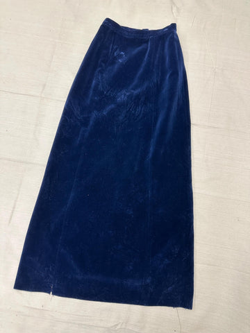 Vintage 60s Blue Velvet Handmade Long Maxi Skirt | Size Small | Zipper Closure