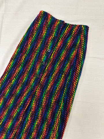 Vintage 70s Rainbow Colorful 100% Laine Wool High Waisted Button Up Maxi Skirt | Size Womens 8