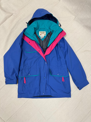 Vintage 90s Cabelas Neon Blue Pink Teal Retro Rain Jacket | Size Large