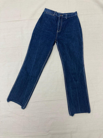 Vintage 70s High Waisted Dark Wash Triple White Stitch Western Jeans | Size Medium