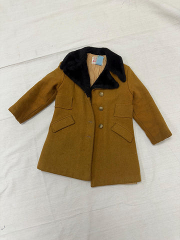 Vintage 1950s Kids Mustard Yellow Peacoat | Size 3 | Made in Winnipeg Canada