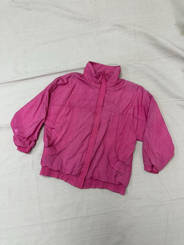 Vintage 80s Neon Pink Lightweight Retro Zip Up Rain Jacket | Size Medium