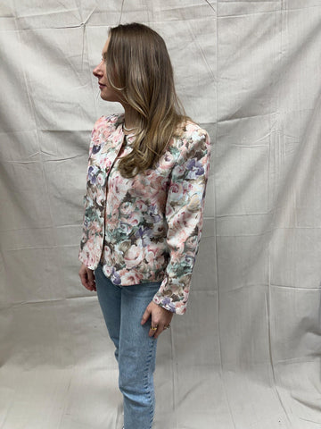 Vintage 80s Pastel Floral Button Up Blazer | Size Medium/Large