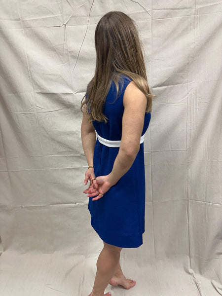 Vintage 1960s Blue Mod Mini Dress with White Trim | Size 6