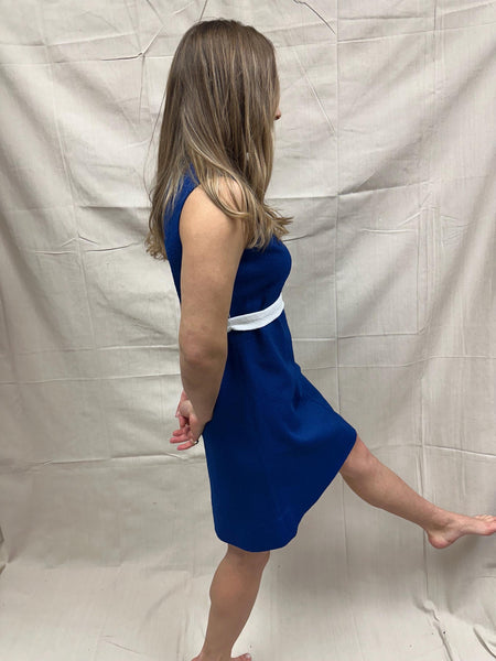 Vintage 1960s Blue Mod Mini Dress with White Trim | Size 6