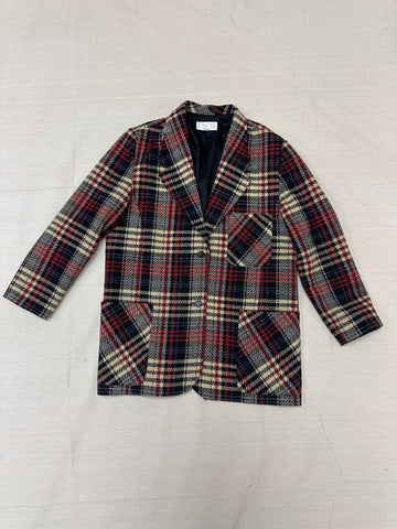Vintage 90s Red Cream Plaid Blazer | Size Ladies Large