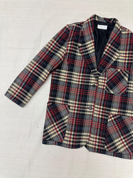 Vintage 90s Red Cream Plaid Blazer | Size Ladies Large