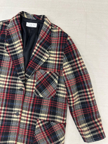 Vintage 90s Red Cream Plaid Blazer | Size Ladies Large