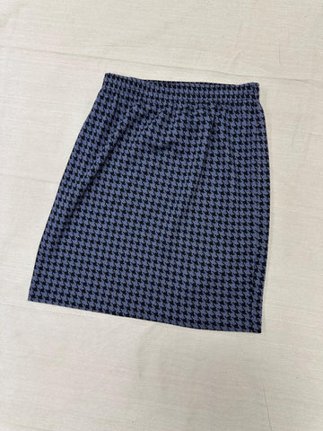 Vintage 80s Blue Houndstooth Cotton Strechy Comfy High Waisted Mini Skirt | Size Medium