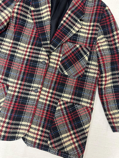 Vintage 90s Red Cream Plaid Blazer | Size Ladies Large