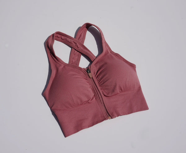 Naturyl Curve Fit Zip Front Sports Bra Rosewater