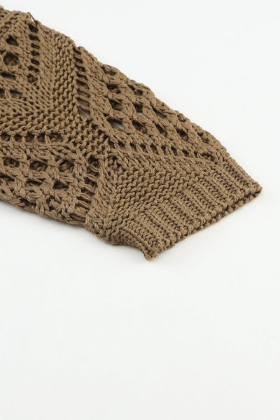 Women's Khaki Pointelle Knit V-Neck Dolman Sleeve Sweater