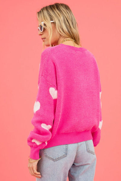 Women's Knit Single-Breasted Heart Cardigan Sweater -Bishop - Barcelet - Closed - Scoop - Jewel