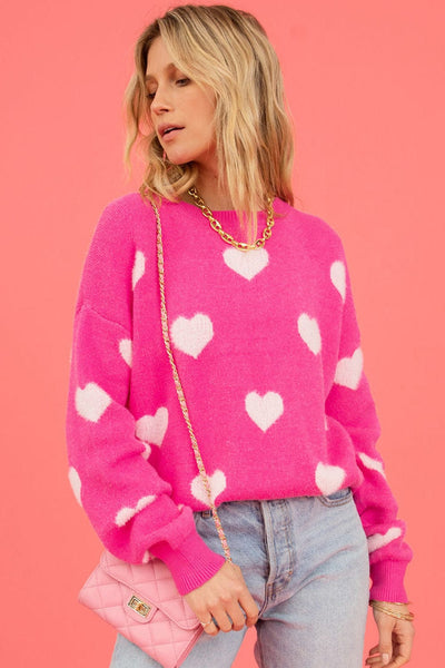 Women's Knit Single-Breasted Heart Cardigan Sweater -Bishop - Barcelet - Closed - Scoop - Jewel