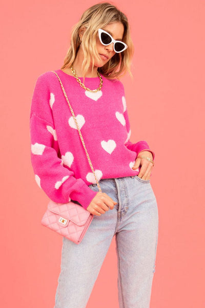 Women's Knit Single-Breasted Heart Cardigan Sweater -Bishop - Barcelet - Closed - Scoop - Jewel