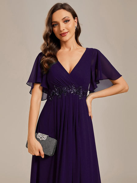 Bridesmaid Gown with V Neck Lace Applique