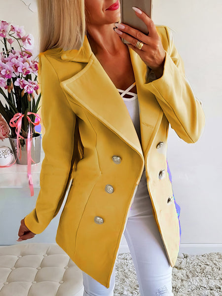 Women's Lapel Double-Breasted Woolen Coat in Coats
