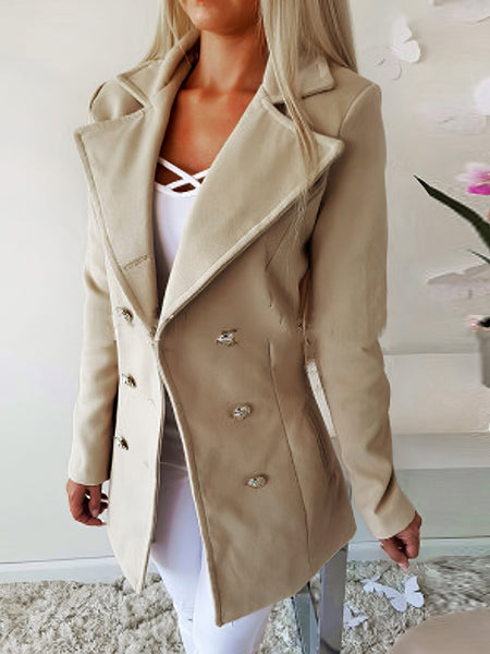 Women's Lapel Double-Breasted Woolen Coat in Coats