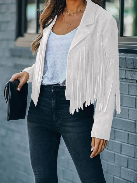 Women's Faux Suede Fringe Western Jacket in Ivory and Sage made for easy styling and wardrobe coordination, with premium-like structure and finish.