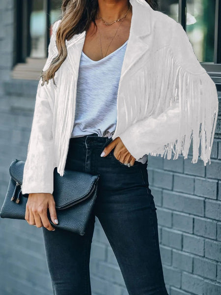 Women's Lapel Fringe Long Sleeve Coat in Coats with versatile layering silhouettes