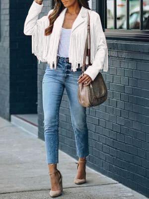 Suede-Texture Western Fringe Lapel Jacket with practical styling and dependable silhouette control.