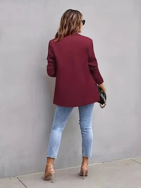 Lapel Neck Blazer with Button Front, Stylish Long Sleeve Jacket for Office & Work, Women's Apparel