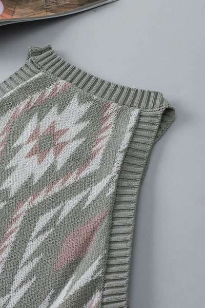 Laurel Green Aztec Print Sleeveless Knit Sweater Tank