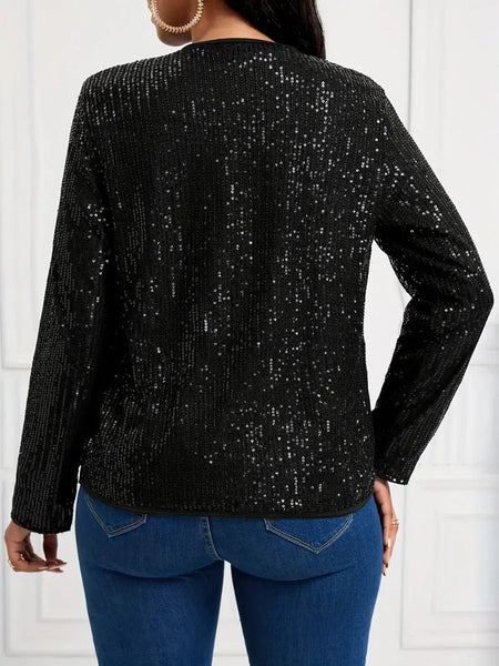 Women's White Sequin Open Front Long Sleeve Evening Jacket made for easy styling and wardrobe coordination, with premium-like structure and finish.