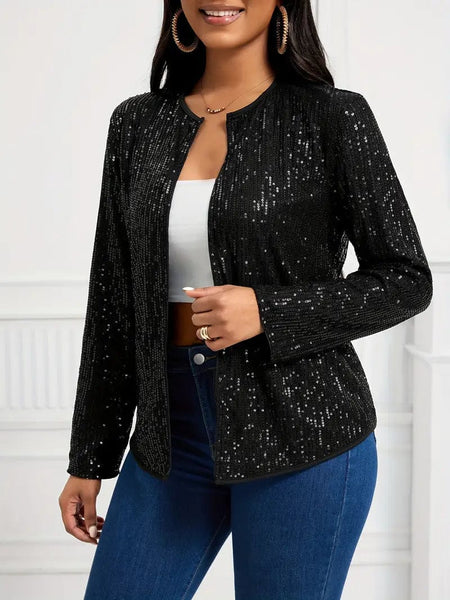 Women's White Sequin Open Front Long Sleeve Evening Jacket made for easy styling and wardrobe coordination, with premium-like structure and finish.