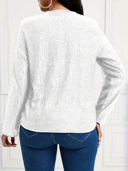Women's White Sequin Open Front Long Sleeve Evening Jacket made for easy styling and wardrobe coordination, with premium-like structure and finish.