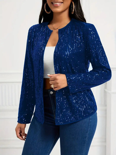 Women's White Sequin Open Front Long Sleeve Evening Jacket made for easy styling and wardrobe coordination, with premium-like structure and finish.