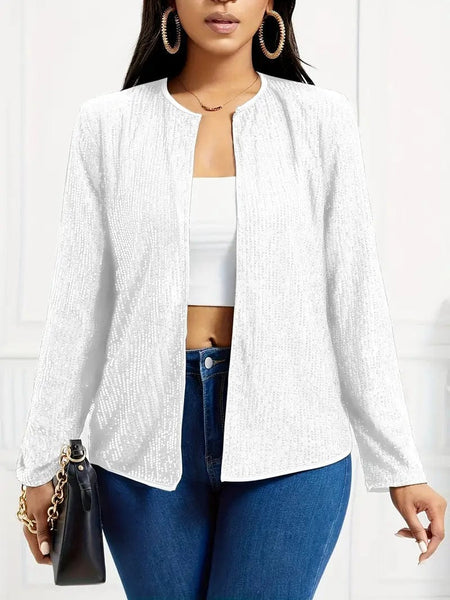 Women's Sequined Open-Front Evening Jacket in Winter White made for easy styling and wardrobe coordination, with premium-like structure and finish.