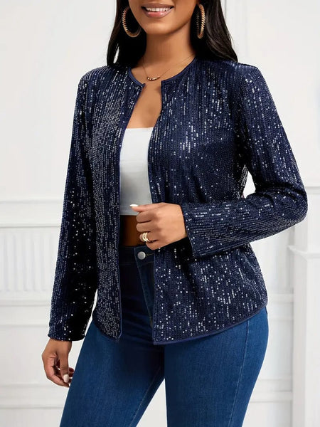 Women's White Sequin Open Front Long Sleeve Evening Jacket made for easy styling and wardrobe coordination, with premium-like structure and finish.