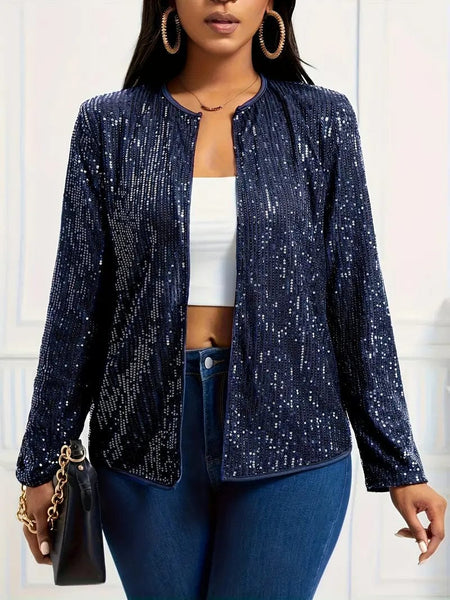 Women's White Sequin Open Front Long Sleeve Evening Jacket made for easy styling and wardrobe coordination, with premium-like structure and finish.