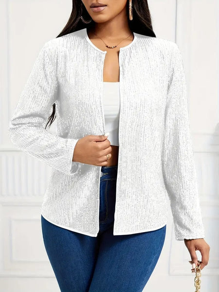 Women's Sequined Open-Front Evening Jacket in Winter White made for easy styling and wardrobe coordination, with premium-like structure and finish.
