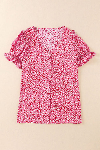 Women's Layered Plaid Short Sleeve V-Neck Lotus Leaf Blouses