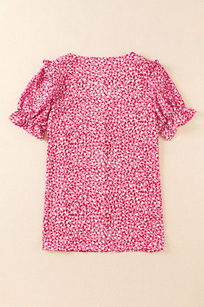 Women's Layered Plaid Short Sleeve V-Neck Lotus Leaf Blouses