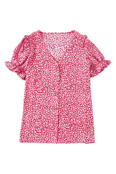 Women's Layered Plaid Short Sleeve V-Neck Lotus Leaf Blouses