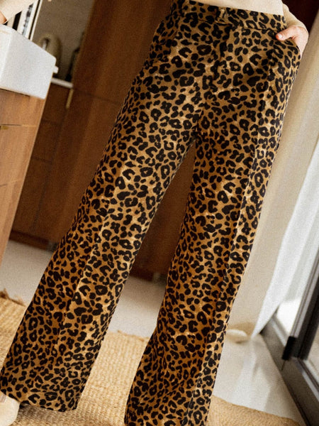 Elegant Leopard Print Wide Leg Pants