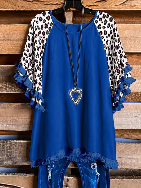 Leopard Print Boho T-shirt for Plus Size Women
