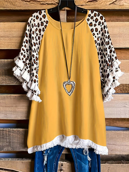 Leopard Print Boho T-shirt for Plus Size Women