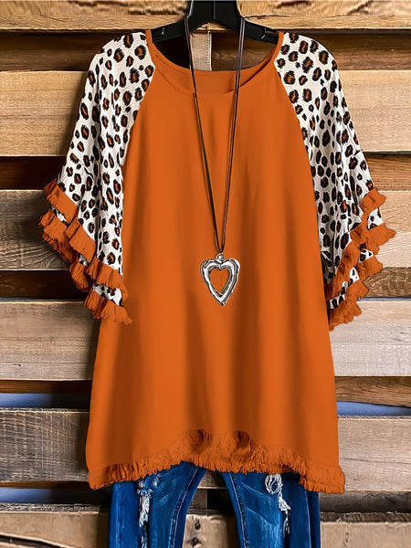 Leopard Print Boho T-shirt for Plus Size Women