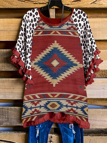 Leopard Print Boho T-shirt for Plus Size Women